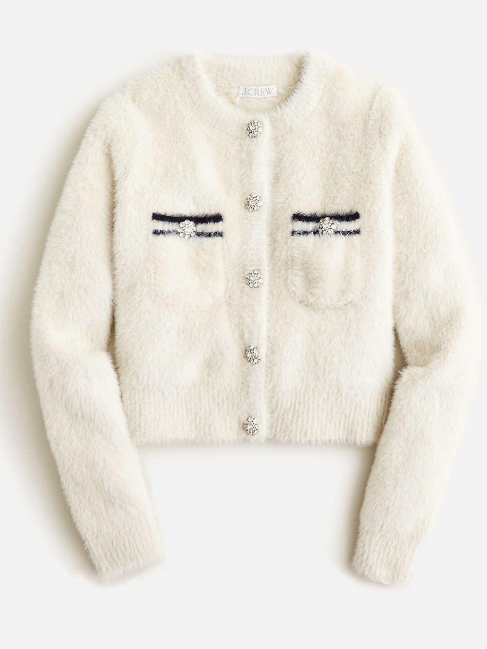 J. Crew Emilie Eyelash Crystal Button Cardigan Sweater. Large. NEW.